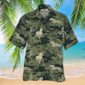 Horse Camo Green Unisex Hawaiian Shirts- For men and women - Fanshubus