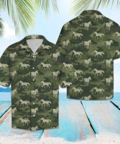 Horse Camo Tropical Hawaiian Shirt .