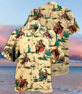 Horse Cowboy At Sunset Hawaiian Shirt  -  Crazy Funny Hawaiian Shirt  -  Western Vintage Hawaiian Shirt .
