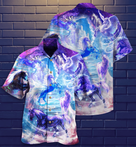 Horse Fly To The Galaxy Unisex Hawaiian Shirt- For men and women - Fanshubus