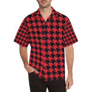 Houndstooth Red Pattern Print Design Hawaiian Shirt- For men and women - Fanshubus