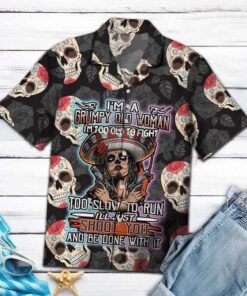 I Am An Grumpy Old Woman Skull Unisex Hawaiian Shirt | For Men &amp; Women | Adult |- For men and women - Fanshubus