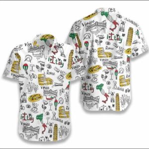 I Love Italy Doodle Hawaiian Shirt- For men and women - Fanshubus