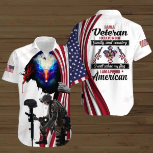 I Will Salute My Flag Hawaiian Shirt  -  I Am A Proud American All Over Print Hawaiian Shirt .
