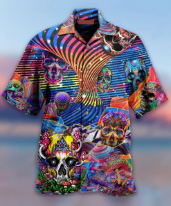 Illusion Colorful Skull Hawaiian Shirt  -  Crazy Funny Hawaiian Shirt .