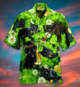Irish Black Cat So Cute St. Patrick's Day Hawaiian Shirt | For Men &amp; Women | Adult |- For men and women - Fanshubus