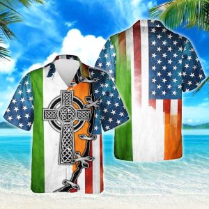 Irish Celtic Cross American Hawaiian Shirt THH3185HWv1 - For Men and Women Fanshubus