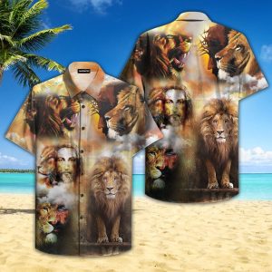 Jesus Lion Faith Over Fear Hawaiian Shirt- For men and women - Fanshubus
