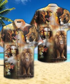 Jesus Lion Faith Over Fear Hawaiian Shirt- For men and women - Fanshubus