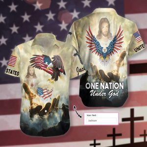 Jesus One Nation Under God Eagle Hawaiian Shirt For Men Women- For men and women - Fanshubus