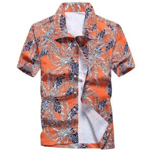 Leaves Orange Nice Design Unisex Hawaiian Shirt- For men and women - Fanshubus
