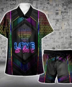 LGBT+ Pride Love Is Love Neon Hawaiian Shirt Set | Unisex |- For men and women - Fanshubus