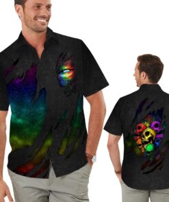 LGBT Skulls Torn Fabric Men Hawaiian Shirt -  Summer Shirt -  Beach Shirts For Pride Month .