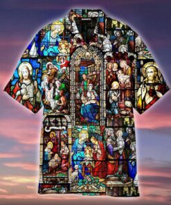 Life Of Jesus Stained Glass Window Hawaiian Shirt- For men and women - Fanshubus