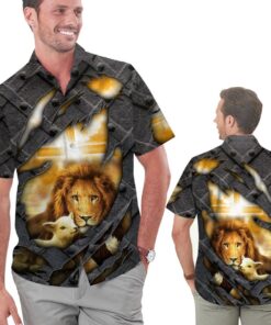 Lion And The Lamb Cracked Metal Men Hawaiian Shirt -  Summer Shirt -  Beach Shirts .