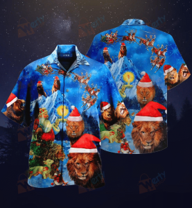 Lion On Christmas Hawaiian Shirt For Men Women- For men and women - Fanshubus