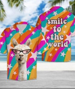 Llama Smile To The World Hawaiian Shirt- For men and women - Fanshubus