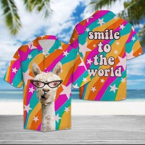 Llama Smile To The World Hawaiian Shirt- For men and women - Fanshubus