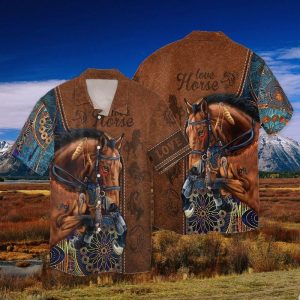 Love Horse Native Pattern 3D Full Print Hawaiian Shirt Shirt- For men and women - Fanshubus