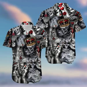 Love Is Blind Poker Skull Hawaiian Shirt  -  Crazy Funny Hawaiian Shirt  -  Vintage Hawaiian Shirt - For Men and Women Fanshubus