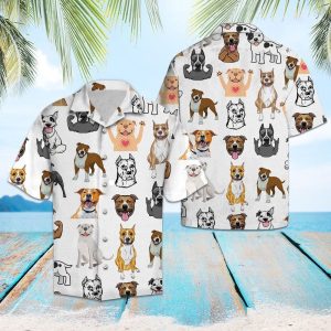 Love Staffordshire Bull Terrier White Unique Design Hawaiian Shirt For Men Women- For men and women - Fanshubus