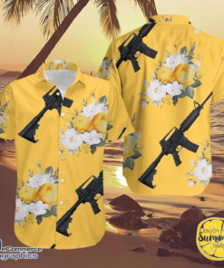 M4A1 Guns With White Flower Yellow Aloha Hawaiian Shirt - For Men and Women Fanshubus