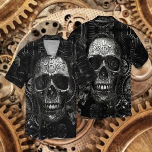 Machinery Black Skull Cool 3D Full Print Hawaiian Shirt Shirt - For Men and Women - Fanshubus