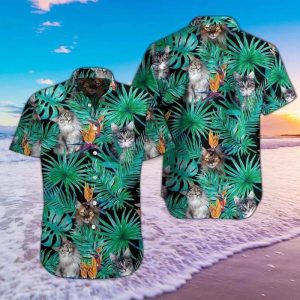 Maincoon Cat Green Unique Design Hawaiian Shirt For Men Women - For men and women - Fanshubus