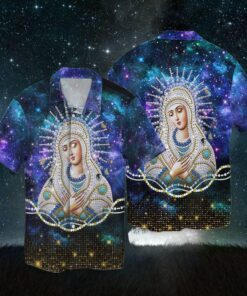 Mama Mary Galaxy 3D Full Print Hawaiian Shirt Shirt- For men and women - Fanshubus