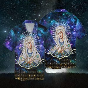 Mama Mary Galaxy 3D Full Print Hawaiian Shirt Shirt- For men and women - Fanshubus