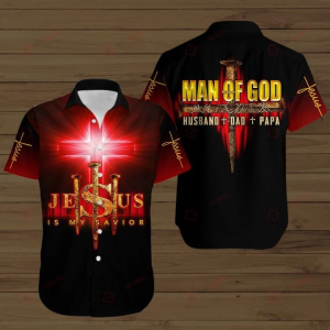 Man Of God Jesus Is My Savior All Over Print Hawaiian Shirt | Husband Dad Papa Red Light Hawaiian Shirt- For men and women - Fanshubus