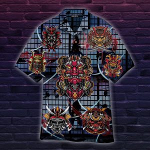 Mecha Red Samurai Helmet Hawaiian Shirt | For Men &amp; Women | Adult |- For men and women - Fanshubus