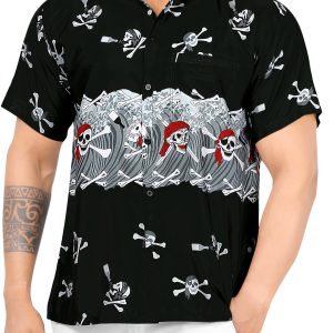 Men Casual Beach hawaiian Shirt Aloha Tropical Beach front Pocket Short sleeve Halloween Black - Fanshubus