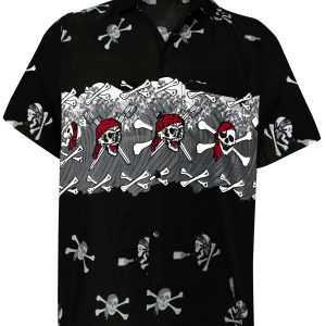Men Casual Beach hawaiian Shirt Aloha Tropical Beach front Pocket Short sleeve Hawaii Black - Fanshubus