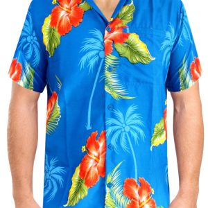 Men Casual Beach hawaiian Shirt Aloha Tropical Beach front Short sleeve Regular fit Blue - Fanshubus