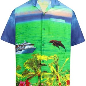 Men's Aloha Hawaiian Shirt Short Sleeve Button Down Casual Beach Party - Fanshubus