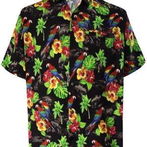 Men's Aloha Hawaiian Shirt Short Sleeve Button Down Casual Beach Party DRT154 Black - Fanshubus