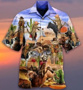 Meowdy Cowboy Cat Western Hawaiian Shirt  -  Crazy Funny Hawaiian Shirt .