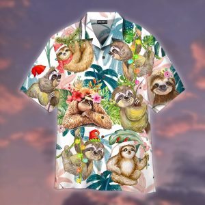 Merry Christmas With Happy Sloth Hawaiian Shirt For Men Women- For men and women - Fanshubus