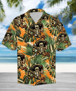 Mexico Skeleton Tropical Skull Hawaiian Shirt  -  Crazy Funny Hawaiian Shirt .