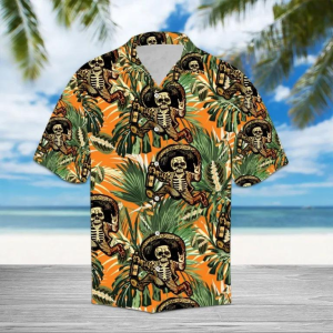 Mexico Skeleton Tropical Skull Hawaiian Shirt | Crazy Funny Hawaiian Shirt | Vintage Hawaiian Shirt- For men and women - Fanshubus