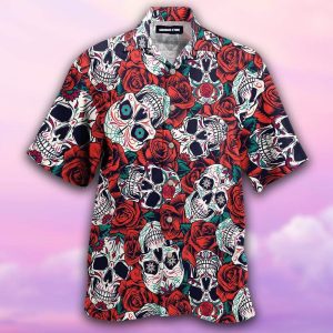 Mexico Sugar Skull Rose Hawaiian Shirt For Men Women- For men and women - Fanshubus