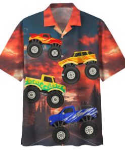 Monster Truck Red High Quality Unisex Hawaiian Shirt- For men and women - Fanshubus