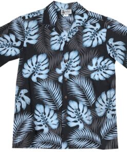 Monstera and Fern Black Hawaiian Shirt Made In Hawaii -  Summer Shirt -  Beach Shirts .