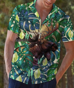 Moose Tropical Leaves Hawaiian Shirt- For men and women - Fanshubus