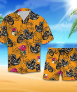 Motorbike Tropical Hawaiian Shirt Set | Unisex |- For men and women - Fanshubus