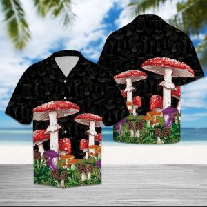 Mushroom Color Black Nice Design Hawaiian Shirt For Men Women- For men and women - Fanshubus