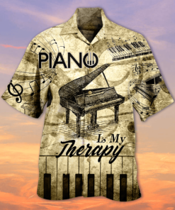 Music Love Piano Is My Therapy Unisex Hawaiian Shirt- For men and women - Fanshubus