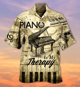 Music Love Piano Is My Therapy Unisex Hawaiian Shirt- For men and women - Fanshubus