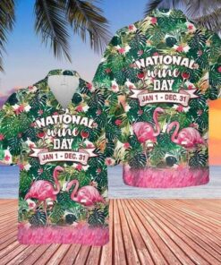 National Wine Day Flamingo Hawaiian Shirt  -  Hawaiian Shirt For Men  -  Hawaiian Shirt For Women